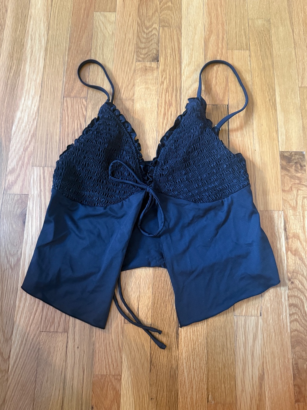 Frankie’s bikinis Black Smocked Lace-Up Cami Top - Women Intimates